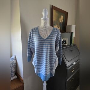 St John Yellow Label Womens Small Relax Fit Striped Sweater Silk &Wool Blue Gray